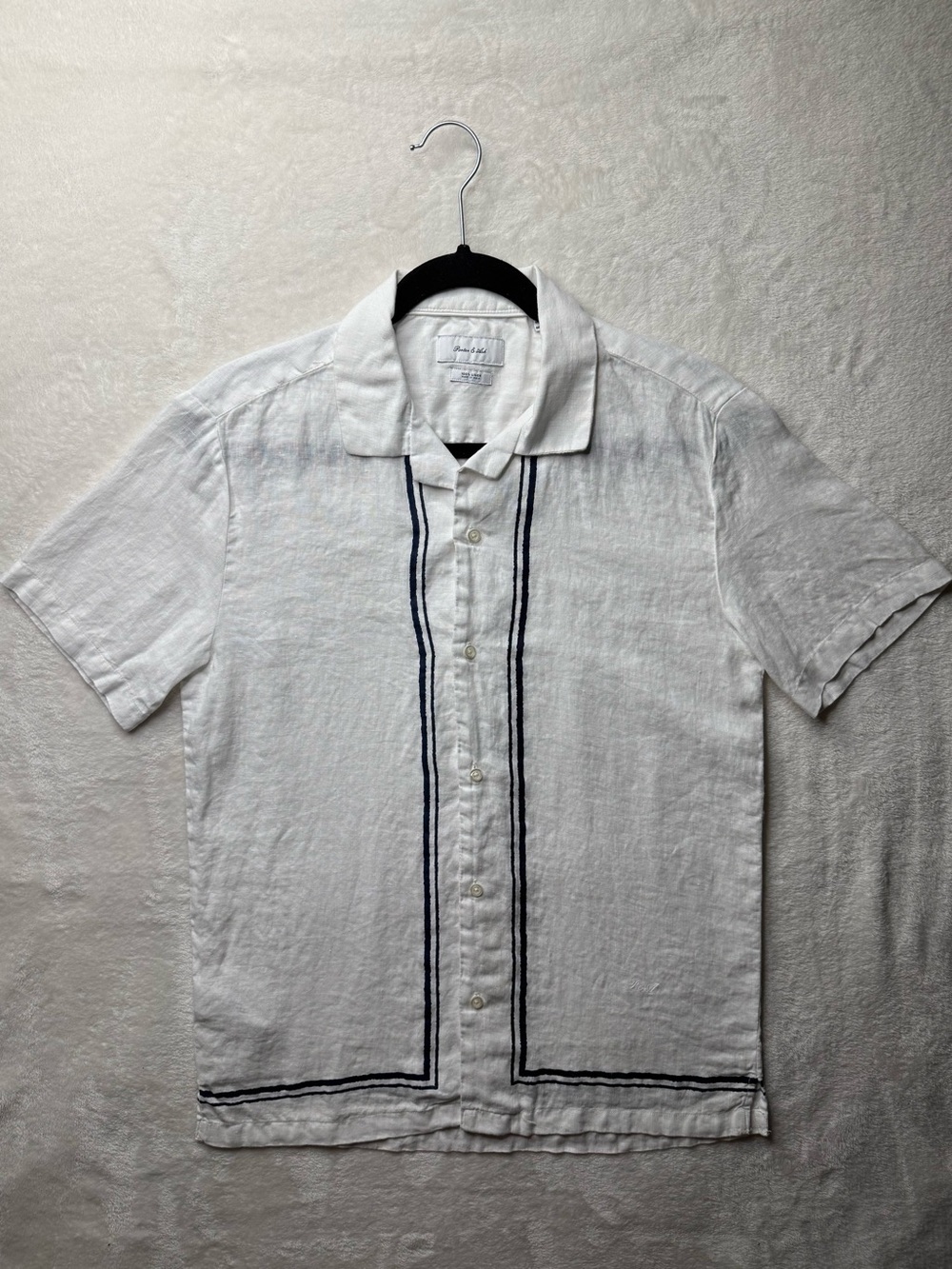 Porter & Ash - 100% Linen Short-Sleeve Button-Down Shirt with Navy Trim